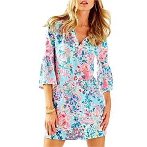 Lilly Pulitzer Del Lago Bell Sleeve Tunic Dress in Serene Blue Gypsea Sz XS